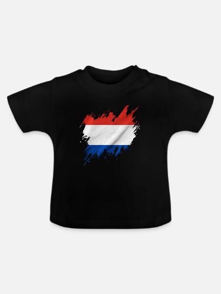 Holland-Flagge, abgerissene Stil - Baby Bio-T-Shirt mit Rundhals - Schwarz