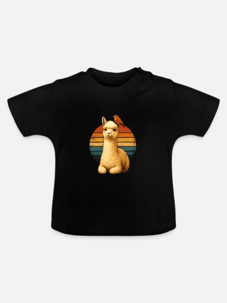 Alpaka Vogel Retro Tierfreunde - Baby Bio-T-Shirt mit Rundhals - Schwarz