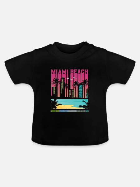 Miami Beach Sunset Palms Skyline - Baby Bio-T-Shirt mit Rundhals - Schwarz