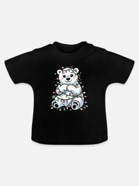 Weihnachtlicher Eisbär mit Lichterkette - Baby Bio-T-Shirt mit Rundhals - Schwarz