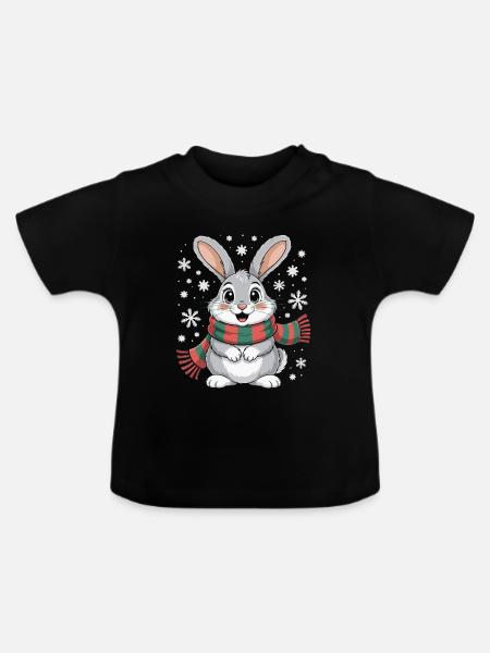 Winterhase mit Schal - Baby Bio-T-Shirt mit Rundhals - Schwarz