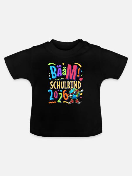 Bääm Schulkind 2026 - Baby Bio-T-Shirt mit Rundhals - Schwarz