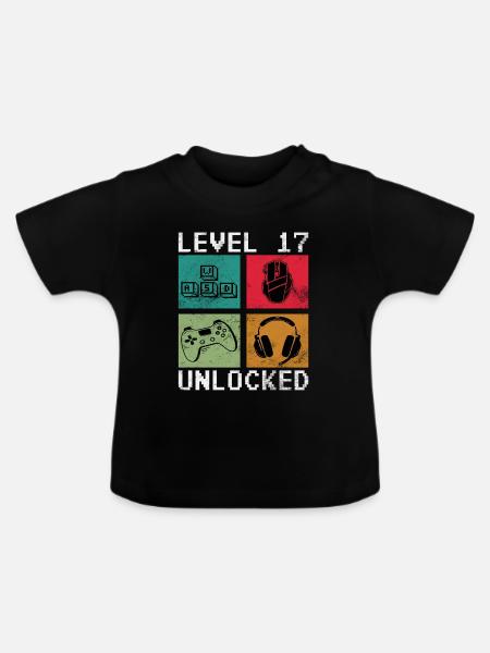 Level 17 Unlocked Retro Gamer - Baby Bio-T-Shirt mit Rundhals - Schwarz