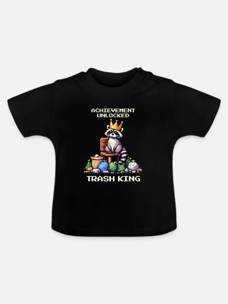 Müllkönig freigeschaltet | Waschbär Humor - Baby Bio-T-Shirt mit Rundhals - Schwarz