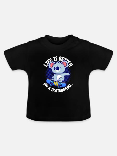 Koala Skateboard Lebensfreude - Baby Bio-T-Shirt mit Rundhals - Schwarz