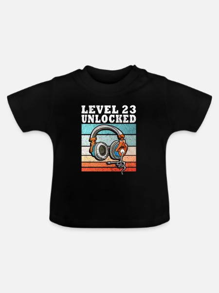 Level 23 Unlocked mit Kopfhörern - Baby Bio-T-Shirt mit Rundhals - Schwarz