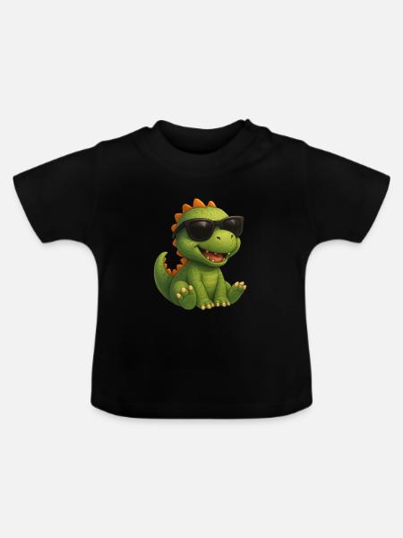 Dinosaurier mit Sonnenbrille - Baby Bio-T-Shirt mit Rundhals - Schwarz