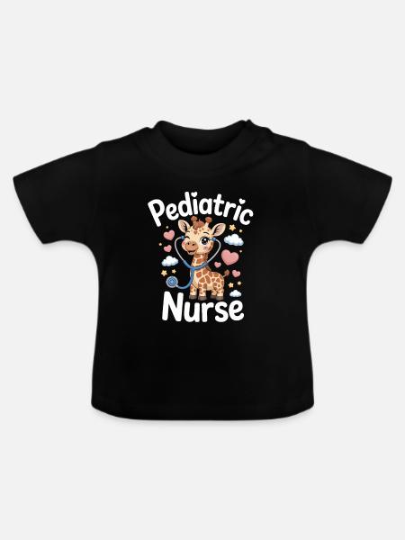 Pädiatrische Giraffenpflegerin - Baby Bio-T-Shirt mit Rundhals - Schwarz