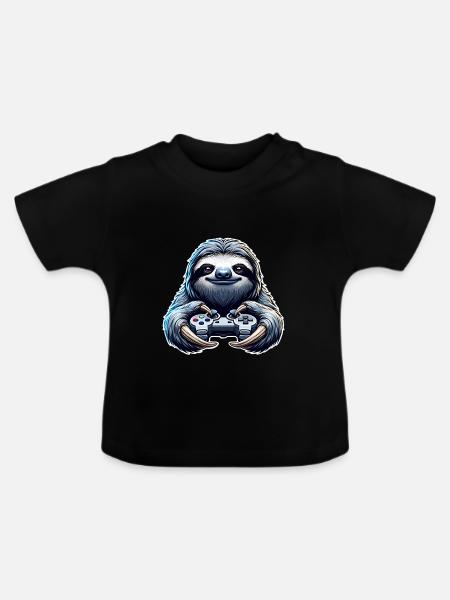 Gaming Faultier - Baby Bio-T-Shirt mit Rundhals - Schwarz