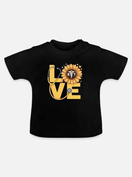 Liebe heilt mit Sonnenblume - Baby Bio-T-Shirt mit Rundhals - Schwarz