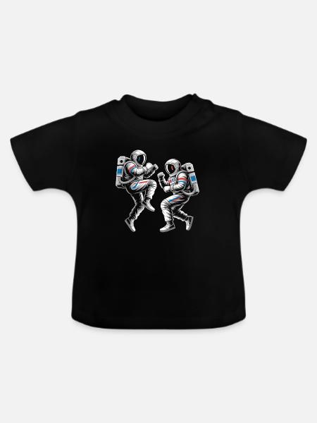 Astronauten-Duelle im Retro-Stil - Baby Bio-T-Shirt mit Rundhals - Schwarz