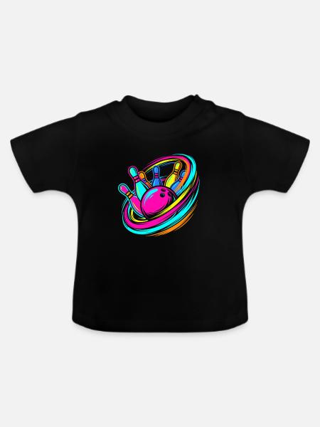 Bowlingkugel und Pins Strike - Baby Bio-T-Shirt mit Rundhals - Schwarz