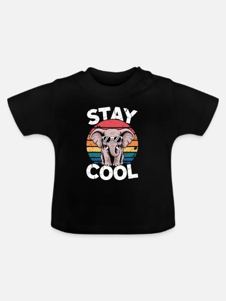 Stay Cool Elefant - Kinder Retro - Baby Bio-T-Shirt mit Rundhals - Schwarz