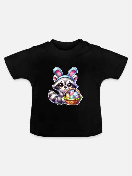 Ostern Waschbär - Baby Bio-T-Shirt mit Rundhals - Schwarz