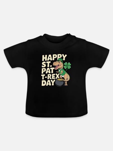 Dino Leprechaun St Patrick Day - Baby Bio-T-Shirt mit Rundhals - Schwarz
