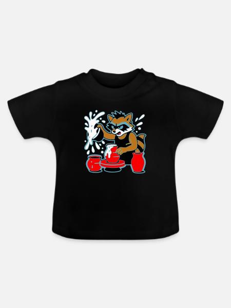 Waschbär-Keramik-Spritzer - Baby Bio-T-Shirt mit Rundhals - Schwarz