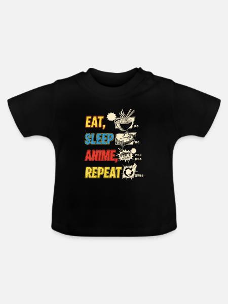 Eat Sleep Anime Repeat - Baby Bio-T-Shirt mit Rundhals - Schwarz