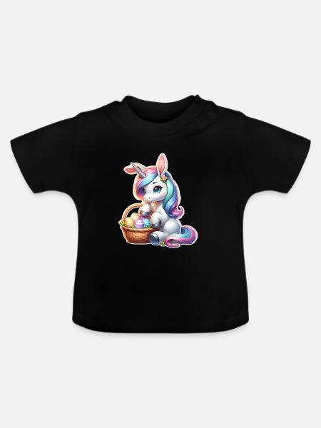 Einhorn Ostern - Baby Bio-T-Shirt mit Rundhals - Schwarz
