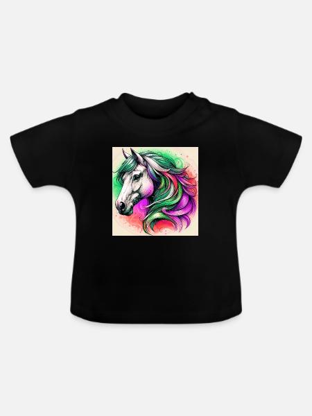 Pferd - Baby Bio-T-Shirt mit Rundhals - Schwarz