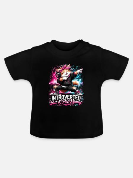 Introverted But K Pop Ready - Baby Bio-T-Shirt mit Rundhals - Schwarz