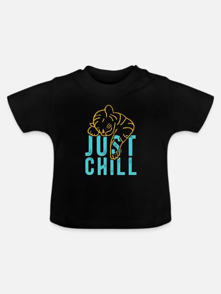 Just Chill Tiger – Entspannter Spruch - Baby Bio-T-Shirt mit Rundhals - Schwarz