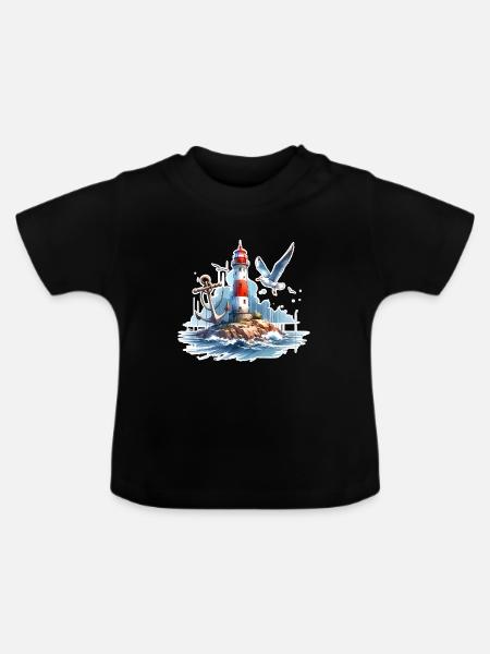 Leuchtturm Anker Möwe - Baby Bio-T-Shirt mit Rundhals - Schwarz