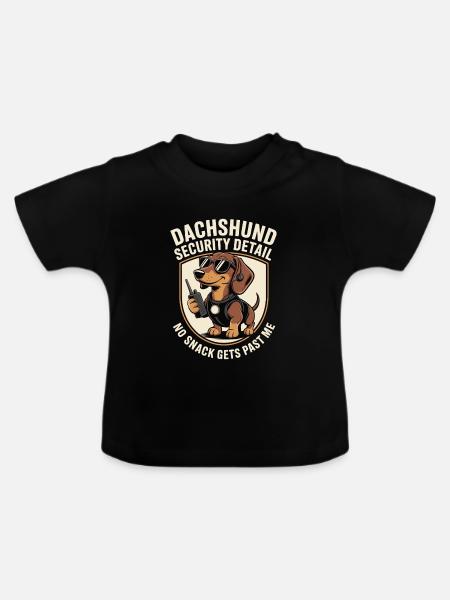 Dackel Snackwache - Baby Bio-T-Shirt mit Rundhals - Schwarz