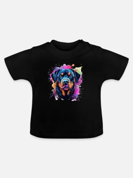 Lebendiger Rottie-Porträt-Spritzer - Baby Bio-T-Shirt mit Rundhals - Schwarz