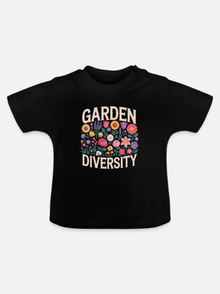 Garden Diversity Blumen Garten - Baby Bio-T-Shirt mit Rundhals - Schwarz
