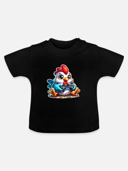 Chicken Gaming Gamer - Baby Bio-T-Shirt mit Rundhals - Schwarz