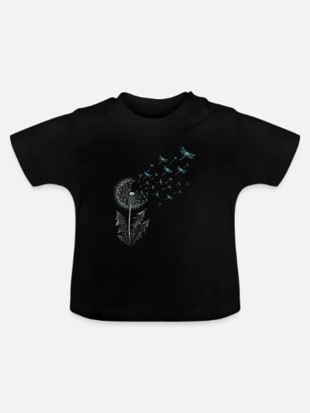 Pusteblume mit Libellen - Baby Bio-T-Shirt mit Rundhals - Schwarz