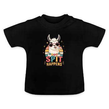 Llama Spit Happens Shirt - Baby Organic T-Shirt with Round Neck - black - Front