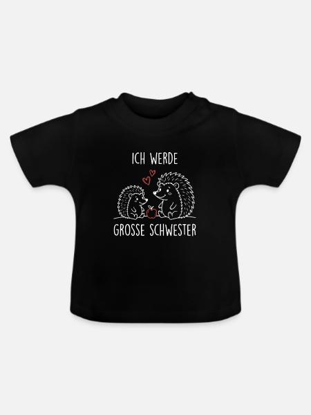 Große Schwester Igel - Baby Bio-T-Shirt mit Rundhals - Schwarz