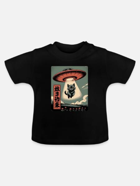 UFO Katze - Baby Bio-T-Shirt mit Rundhals - Schwarz