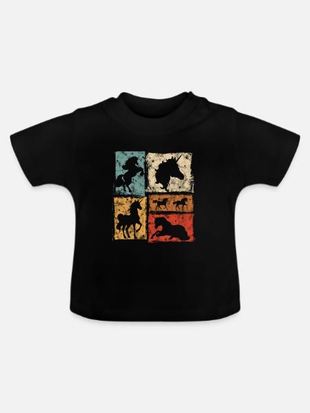Einhörner in Perspektiven mit Sternen - Baby Bio-T-Shirt mit Rundhals - Schwarz