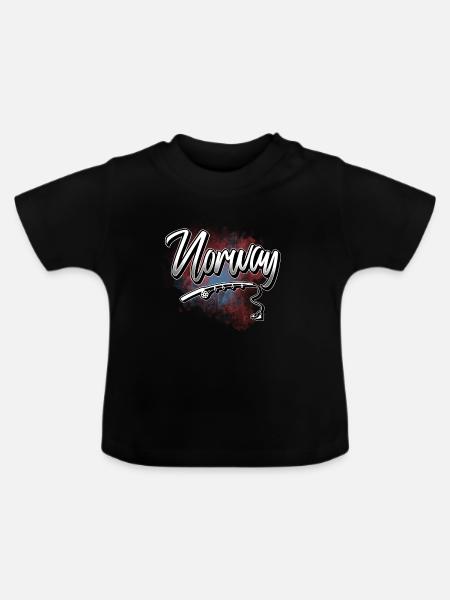 Norwegen Angelrute - Baby Bio-T-Shirt mit Rundhals - Schwarz