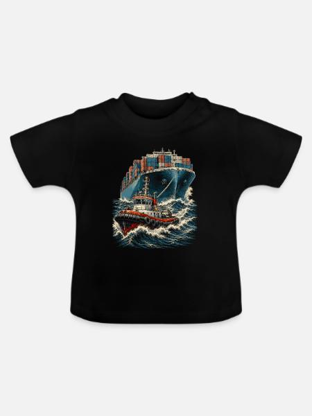 Schleppschiffe Schlepper - Baby Bio-T-Shirt mit Rundhals - Schwarz