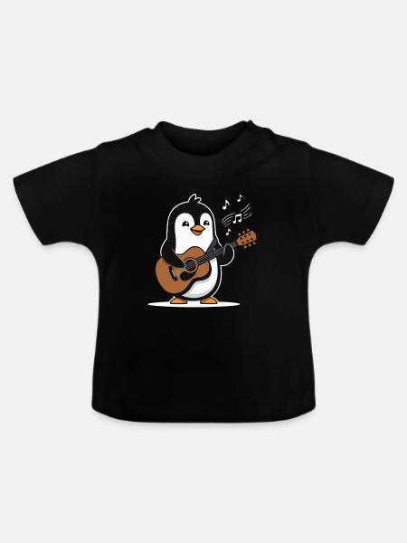Pinguin Gitarre Musikliebhaber - Baby Bio-T-Shirt mit Rundhals - Schwarz