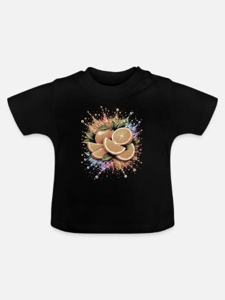 Orangefarbene Zitrusspritzkunst - Baby Bio-T-Shirt mit Rundhals - Schwarz