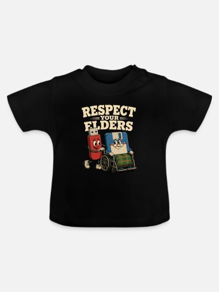 Respect Your Elders, Retro Diskette - Baby Bio-T-Shirt mit Rundhals - Schwarz