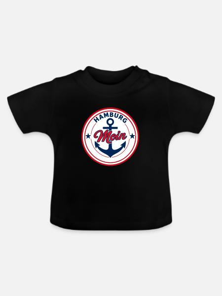 Hamburg Moin Rundemblem Schiff Anker - Baby Bio-T-Shirt mit Rundhals - Schwarz