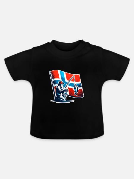 Norwegen Angler Motiv - Baby Bio-T-Shirt mit Rundhals - Schwarz