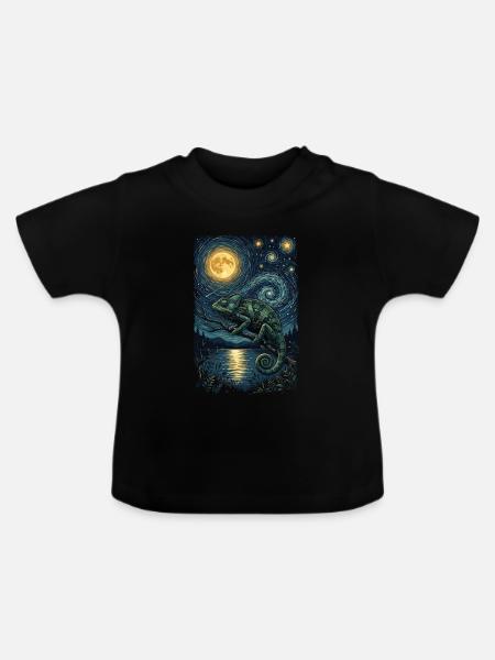 Mondnacht-Gecko am Flusslicht - Baby Bio-T-Shirt mit Rundhals - Schwarz