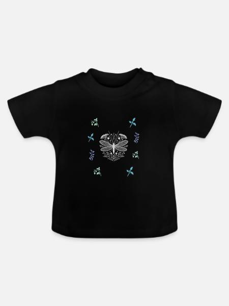 Libelle & Beerenzweig - Dark Botanical - Baby Bio-T-Shirt mit Rundhals - Schwarz