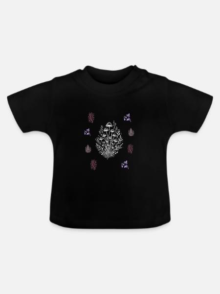 Pilze & Blütenzweig - Botanische Kunst - Baby Bio-T-Shirt mit Rundhals - Schwarz