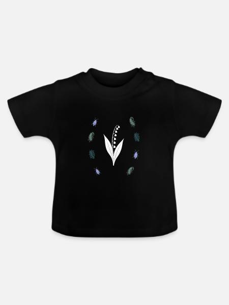 Maiglöckchen & Leuchtkäfer - Dark Botanical - Baby Bio-T-Shirt mit Rundhals - Schwarz