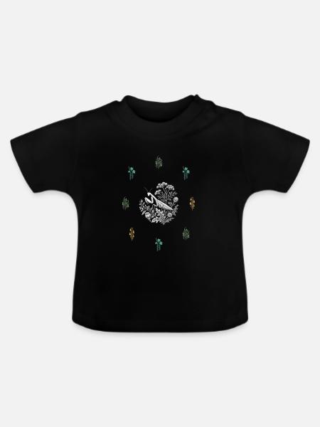 Fangschrecke & Beerenranke - Botanische Kunst - Baby Bio-T-Shirt mit Rundhals - Schwarz