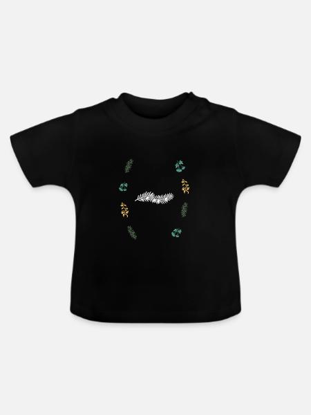 Eibe & Blumenranke & Holunderbeeren - Botanik - Baby Bio-T-Shirt mit Rundhals - Schwarz
