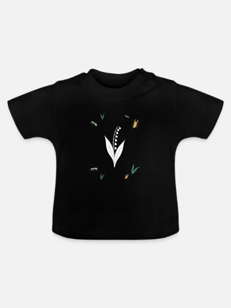 Maiglöckchen & Ameise & Farn - Botanik - Baby Bio-T-Shirt mit Rundhals - Schwarz