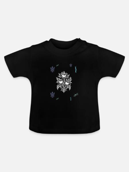 Beeren & Blumenranke & Libelle - Dark Botanical - Baby Bio-T-Shirt mit Rundhals - Schwarz